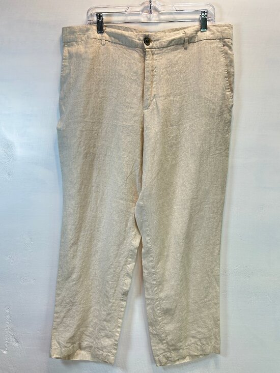 Tasso Elba Other - 100% Linen Pants Men 38x32 Natural Oatmeal Beige WideLeg Relaxed Coastal Grandpa